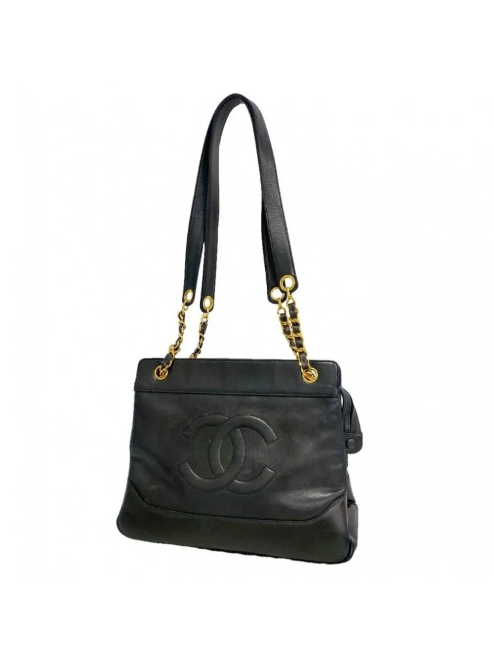 Chanel Chain Tote Lambskin Black Gold
